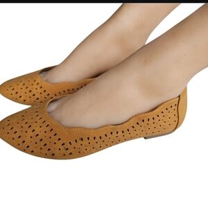 Brown Perforated Ballet Flats Slip-On Style